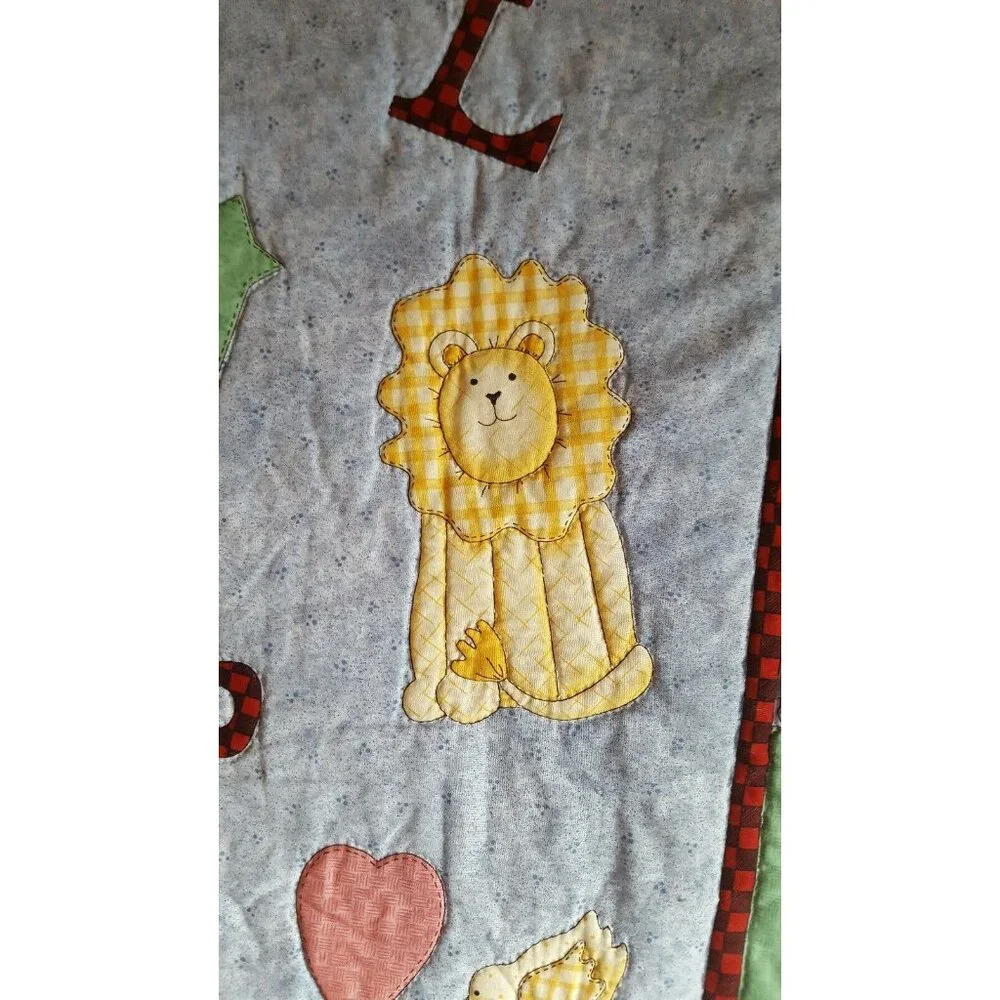 Baby Quilt Throw Crib Alphabet Zoo Animals Blue Pink Bear Lion Rabbit Stitched 3